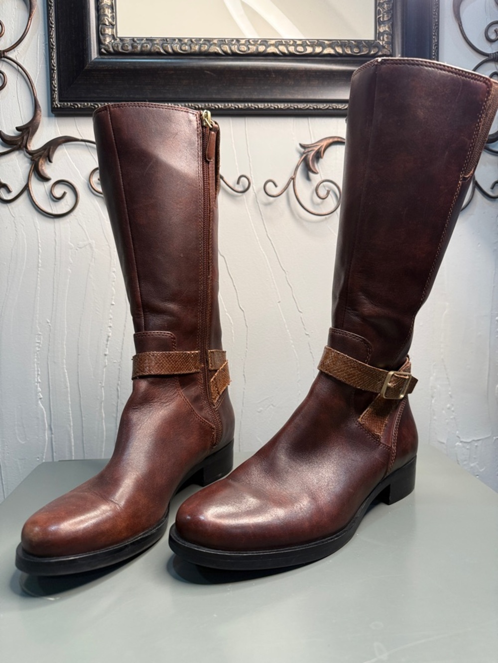 Ecco Brown Leather Mid Calf Boots